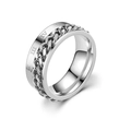 Silver rotatable titanium steel ring with roman numerals and center chain detail - US 7 / Silver Roman Chain Spinner Ring