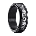 Schwarzer Titanstahl-Drachenring mit silbernem Keltenmuster und Politur - US 7 / Schwarzer Spinner Ring mit Silbernem Dracheninlay