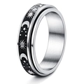 Drehbarer Spinner Ring aus Silberstahl mit geprägten Sonnen Mond und Stern Motiven - US 5 / Mond & Stern