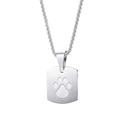Brushed stainless steel rectangular dog tag pendant with paw print on a box chain - Silver Pearl Chain