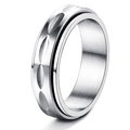 Drehbarer Ring aus silbernem Edelstahl mit gebürsteter Oberfläche und Blattmuster - Strukturiert