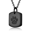 Matte black stainless steel pet cremation urn necklace with paw print pendant - Black Curb Chain
