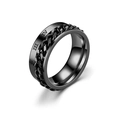 Unisex black titanium steel spinner ring with roman numerals and central chain detail - US 7 / Black Roman Chain Spinner Ring