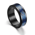 Herren-Drachenring aus schwarzem Titan mit blauer Einlage und silbernem keltischem Knoten - US 7 / Schwarzer Spinner Ring mit Blauem Dracheninlay