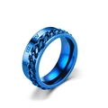 Blue stainless steel spinner ring with rotatable chain and Roman numeral engraving - US 7 / Blue Roman Chain Spinner Ring