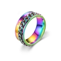 Rainbow stainless steel spinner ring with rotating Cuban chain and Roman numerals - Multicolor Roman Chain Spinner Ring