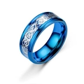 Herrenring aus Titanstahl mit blauem Drachenmuster und glitzernder silberner Einlage - US 7 / Blaues Band mit Silbernem Dracheninlay