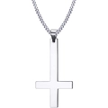 Vintage silver inverted cross pendant necklace for men with a polished Cuban link chain - 60cm/23.6in / Silver
