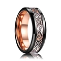Schwarzer Herrenring aus Titanstahl mit keltischem Drachenmuster und Roségold-Finish - US 7 / Roségold Band mit Goldenem Dracheninlay