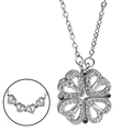 Collana a quadrifoglio pieghevole in argento con cuori magnetici e pietre di zircone lucide - Argento-Quadrifoglio