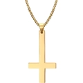 Classic gold-plated inverted cross pendant necklace with polished curb chain for men - 60cm/23.6in / Gold