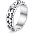 Silberner Edelstahl-Drehring mit Herzmustern und matter, gebürsteter Oberfläche - US 5 / Silber - Horizontales Herz Spinner Ring