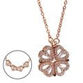 Collana a quadrifoglio in oro rosa con zirconi e design magnetico pieghevole a cuori - Oro Rosa Quadrifoglio