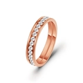 Macro shot of 4mm rose gold stainless steel eternity ring with full row of cubic zirconia - US 5 / Rose Gold