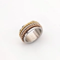 Bague tressée tricolore en acier inoxydable avec anneau rotatif or argent et rose - Tricolore Spinner