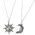 Vintage sun and moon pendant necklaces in antique silver finish for friends or couples - Set / Silver