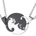 Cat puzzle couple pendant necklaces in black and white stainless steel for lovers - Oval Pendant Only (Without Chain) / Silver and Black