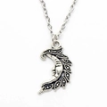 Vintage celestial crescent moon pendant necklace with face detail in antique silver finish - Abstract Moon Necklace / Silver