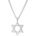 Collier avec pendentif étoile hexagramme en acier inoxydable poli argenté sur fond blanc - Argent