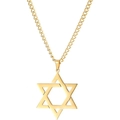 Collier à pendentif hexagramme doré poli avec étoile de David et chaîne torsadée - Or