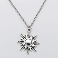 Retro silver sun pendant necklace with black dot details and simple chain link - Sun Necklace / Silver