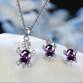 Elegant turtle jewelry set with purple gemstones and white zircons on necklace and earrings - Purple