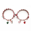 Detalle de pulseras magnéticas navideñas para parejas con cuerda trenzada - Imán Redondo Rojo Verde Estilo 5