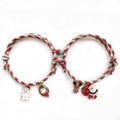 Detalle de pulseras de Navidad con dijes de Papá Noel y cierre magnético de corazón - Imán Redondo Rojo Verde Estilo 1