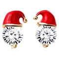 Christmas snowman hat earrings with red enamel and sparkling round cubic zirconia stones - Gold-Christmas Hat