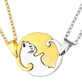 Matching cat jigsaw puzzle necklaces in gold and silver finish for couples - Silver & Gold