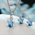 Silver turtle jewelry set with sea blue stones and necklace with matching earrings - Sky Blue
