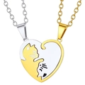 Cat puzzle heart couple necklaces in silver and gold tone stainless steel - Heart Pendant Only (Without Chain) / Silver & Gold