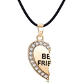 Golden heart-shaped Best Friend pendant necklace with sparkling crystal inlay - Gold Left Half Heart Nylon Rope