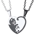 Cat puzzle heart couple necklace in silver and black titanium steel for lovers - Heart Pendant Only (Without Chain) / Silver and Black