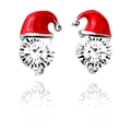 Christmas Santa hat stud earrings with red enamel and brilliant round cubic zirconia - Silver-Christmas Hat