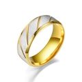 Anillo de acero inoxidable cepillado bicolor plata con bordes biselados dorados y ranuras - US 6 / Dorado
