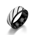 Anillo para hombre de acero inoxidable plateado cepillado y negro con ranuras - US 6 / Negro
