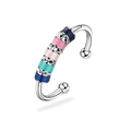 Adjustable silver anti-anxiety ring with five rotating colorful enamel sliding beads - Style 1 (4951858596792)