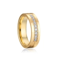 Golden stainless steel ring for couples featuring eight brilliant channel-set cubic zirconia - US 5 / Female Style / Gold