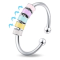 Stress relief spinner ring with five colorful enamel beads on a silver stainless steel band - Style 3 (4951858596794)