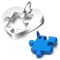 Minimalist heart puzzle couple necklace with silver heart and blue puzzle piece pendant - Silver And Blue Pendant Only (Without Chain)