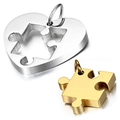Polished silver and gold heart puzzle piece pendant set in stainless steel - Silver And Gold Pendant Only (Without Chain)