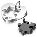 Polished silver heart pendant with black puzzle piece charm for couples jewelry set - Silver And Black Pendant Only (Without Chain)