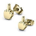 Pendientes punk únicos de acero inoxidable dorado con diseño de gesto de dedo medio - Un par / Dorado