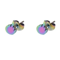 Rainbow plated stainless steel stud earrings featuring a bold middle finger gesture design - One Pair / Colorful