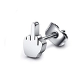 Polished silver stainless steel punk stud earring featuring a rebellious middle finger hand - Single Piece / Silver