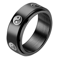 Black stainless steel 8mm spinner ring with silver yin yang pattern for stress relief - US 6 / Black