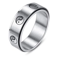 8mm stainless steel rotating ring with yin yang patterns and brushed metal finish - US 6 / Silver
