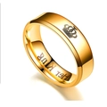 Golden stainless steel Her King ring with engraved crown icon for couples jewelry - US 5 / Gold - Her King