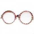 Christmas magnetic heart charm woven couple bracelets in red, green and white - Christmas Red Green White - Heart Magnet (Silver Black)